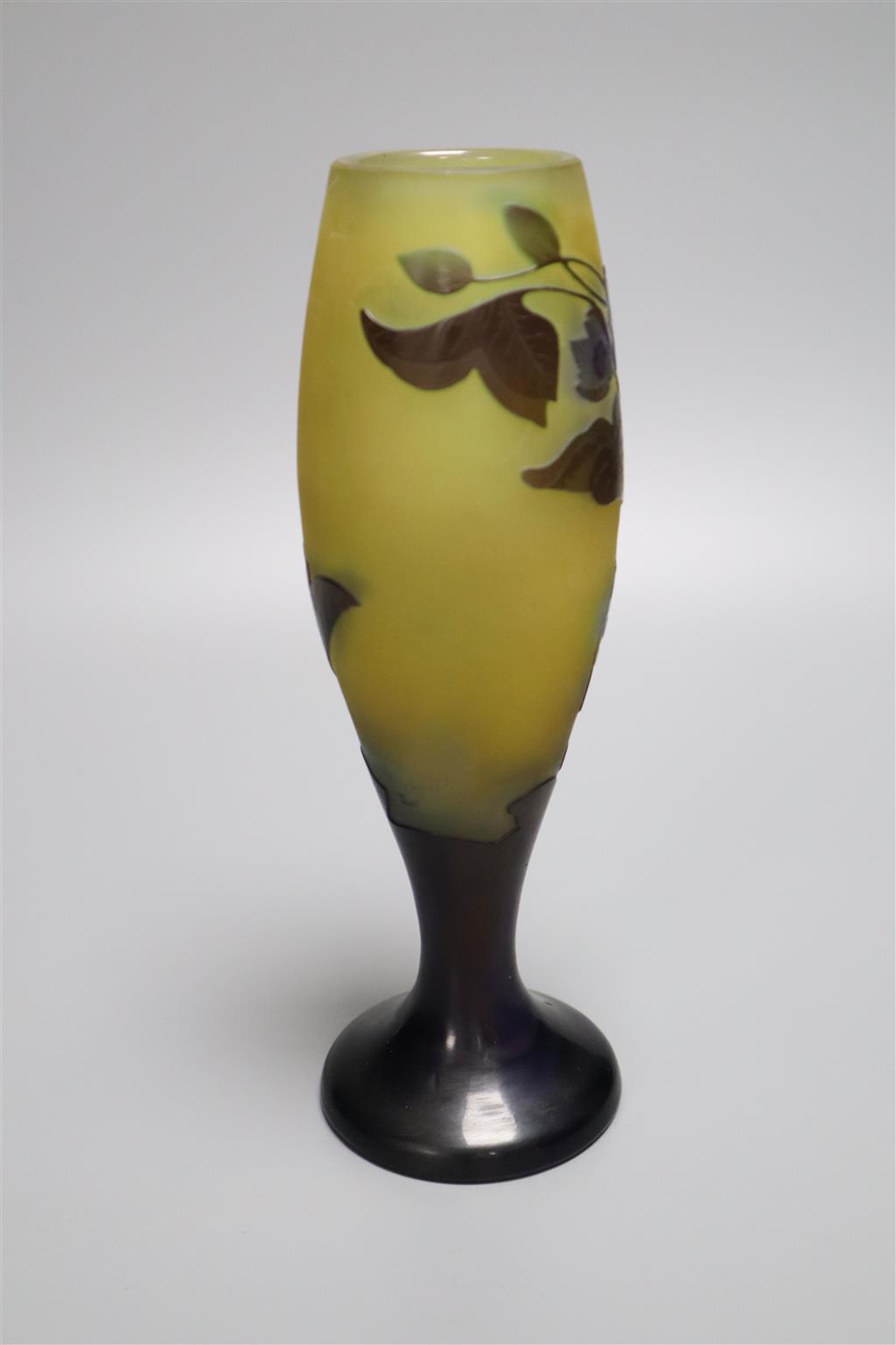 A Galle style cameo glass vase, acid etched floral design with engraving, 24cm